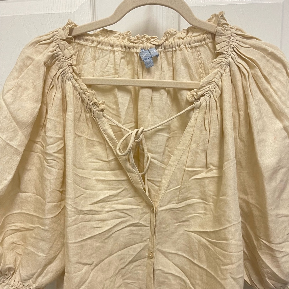 Antonio Melani Cream Split Neck Button Front Blou… - image 2